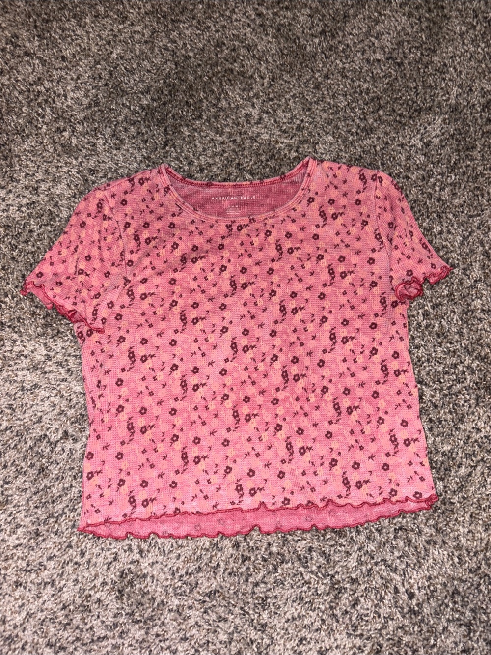 American Eagle Outfitters Pink Floral Waffle Short Sleeve Top